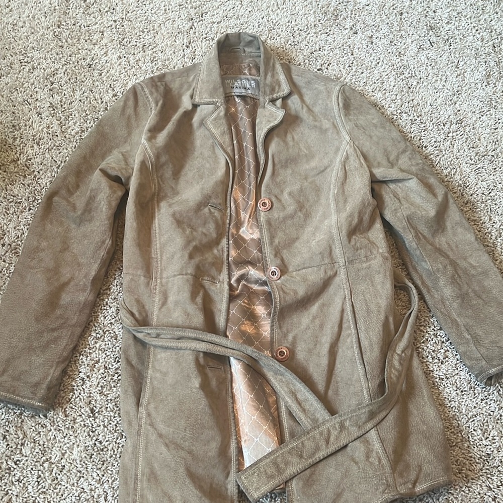 Suede coat.  Camel color.  Wilson’s Leather, size M